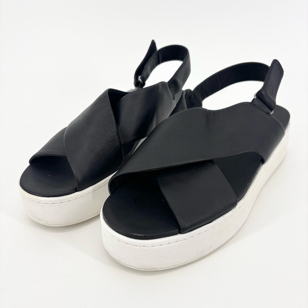 Vince Weslan Crisscross Sandals Leather Platform Black Leather Size 9